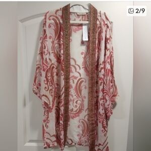 Soft Surroundings Jakarta Open-Front Kimono Chiffon Embroidered Size L/XL Womens